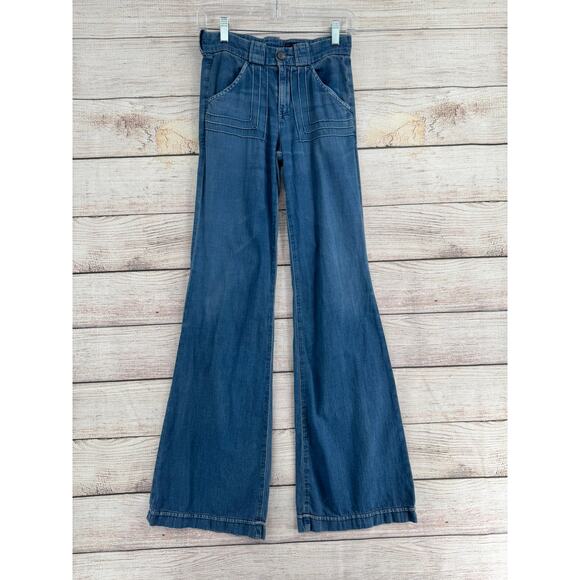 AG Adriano Goldschmied The Carly Pintuck Wide Leg Jeans Womens 24 Blue - Picture 1 of 13